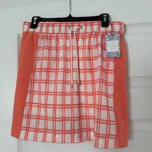 Plaid Drawstring Mini Skirt — Coral